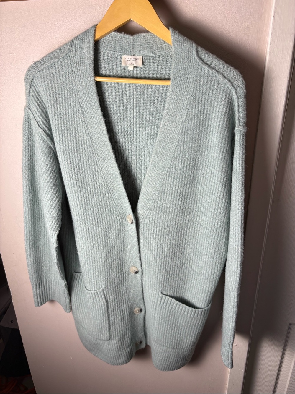 Gentle Fawn Mint Ribbed Long Button-Up Cardigan Size Medium